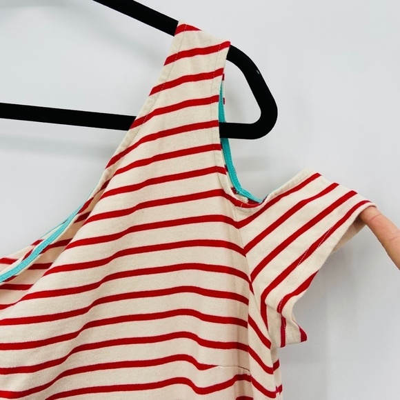 ANTHROPOLOGIE Maeve Red Cream Striped One Shoulder Marketa Shift Dress Small - Picture 3 of 6